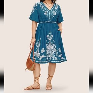 Bloomchic V-neckline Midi Dress 3x